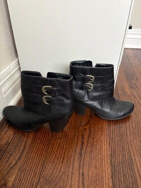 boc Black Leather Ankle Booties with Double Buckles